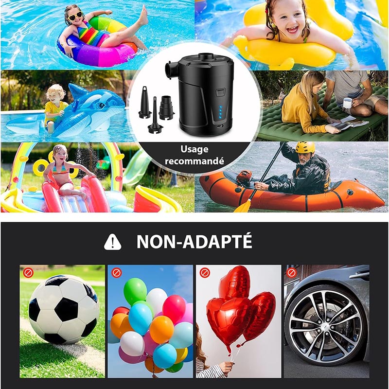 Trådløs Elektrisk Luftpumpe med Genopladelig Batteri - 3 Dyser