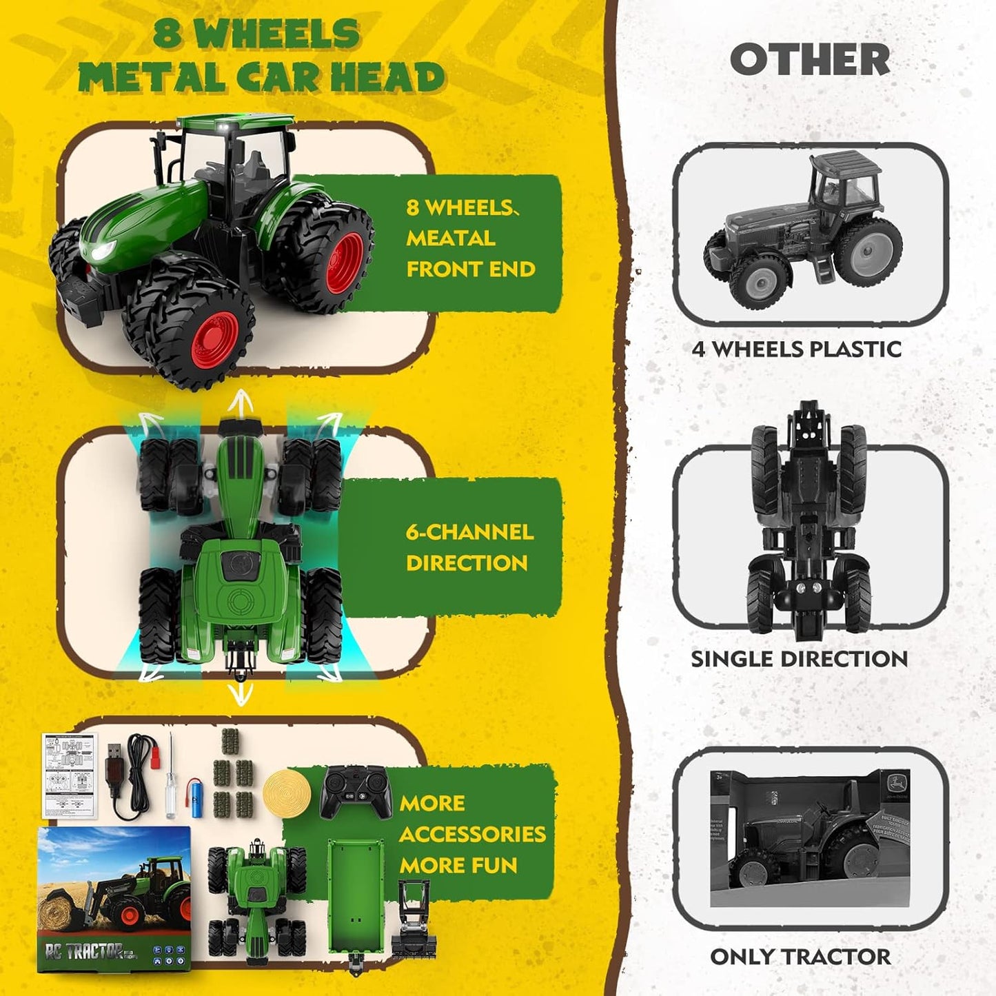 Fjärrstyrd traktor med metallkonstruktion och realistisk design