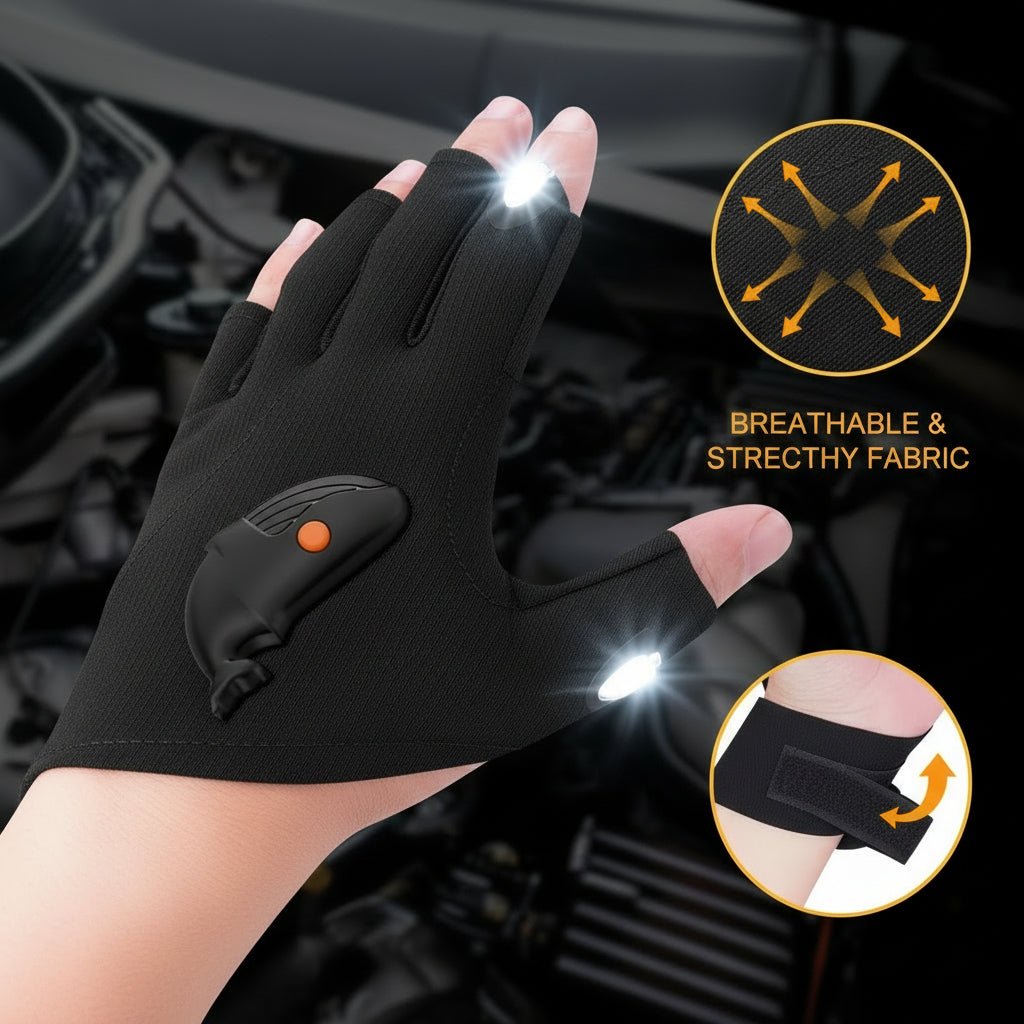 LED-handskar med utbytbara batterier – Händer fria belysning