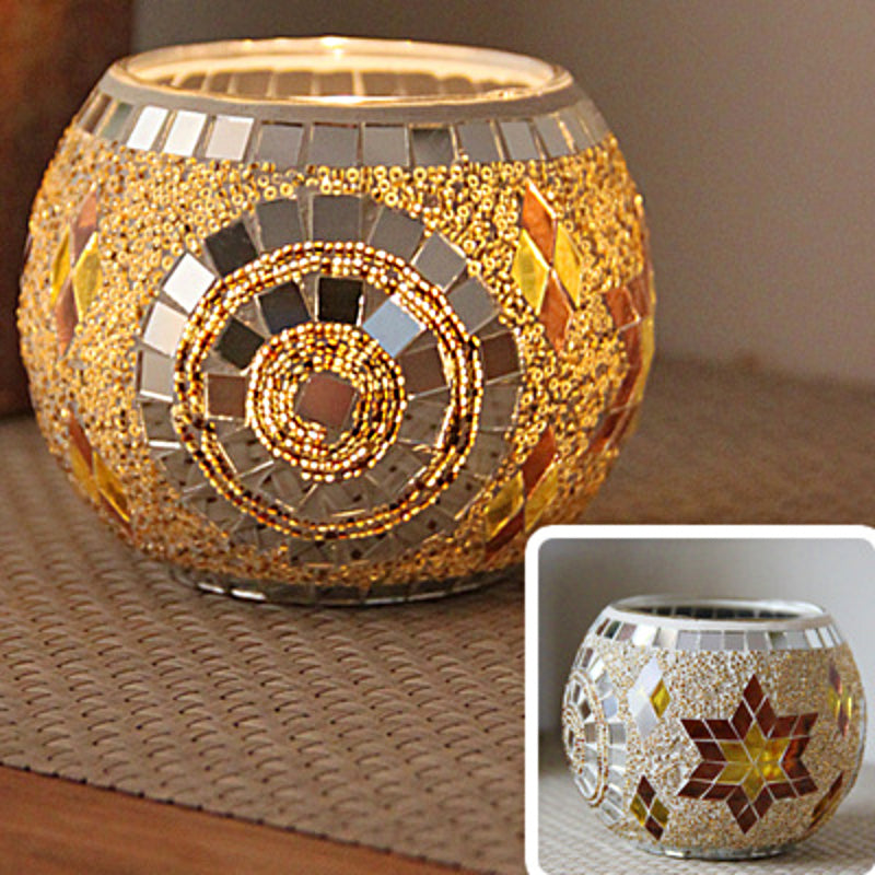 Europæisk Retro Glas Mosaik Lysestage