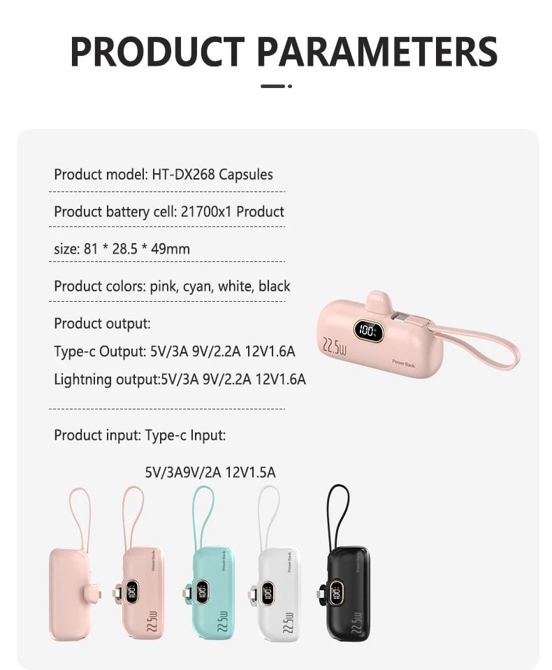 Mini Powerbank 5000 mAh med 22,5W snabbladdning