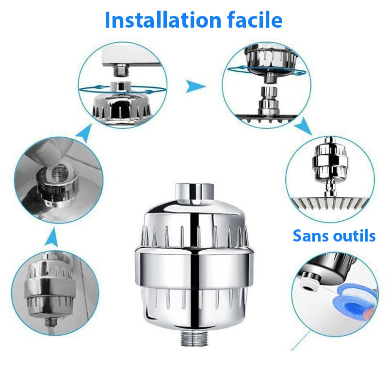 Effektiv Brusefilter mod Kalk og Klor - 3 Udskiftningspatroner