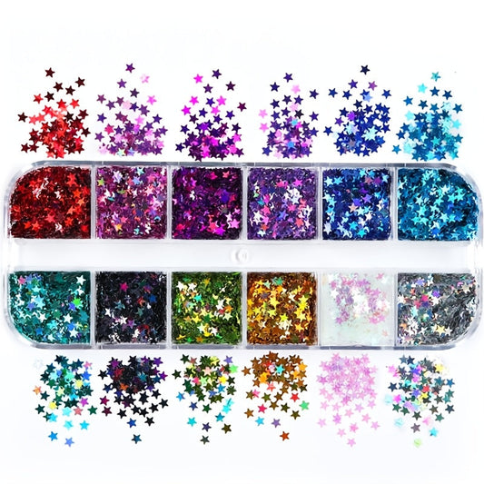 Mångfärgat stjärnglitter – 12 färger för kreativa projekt
