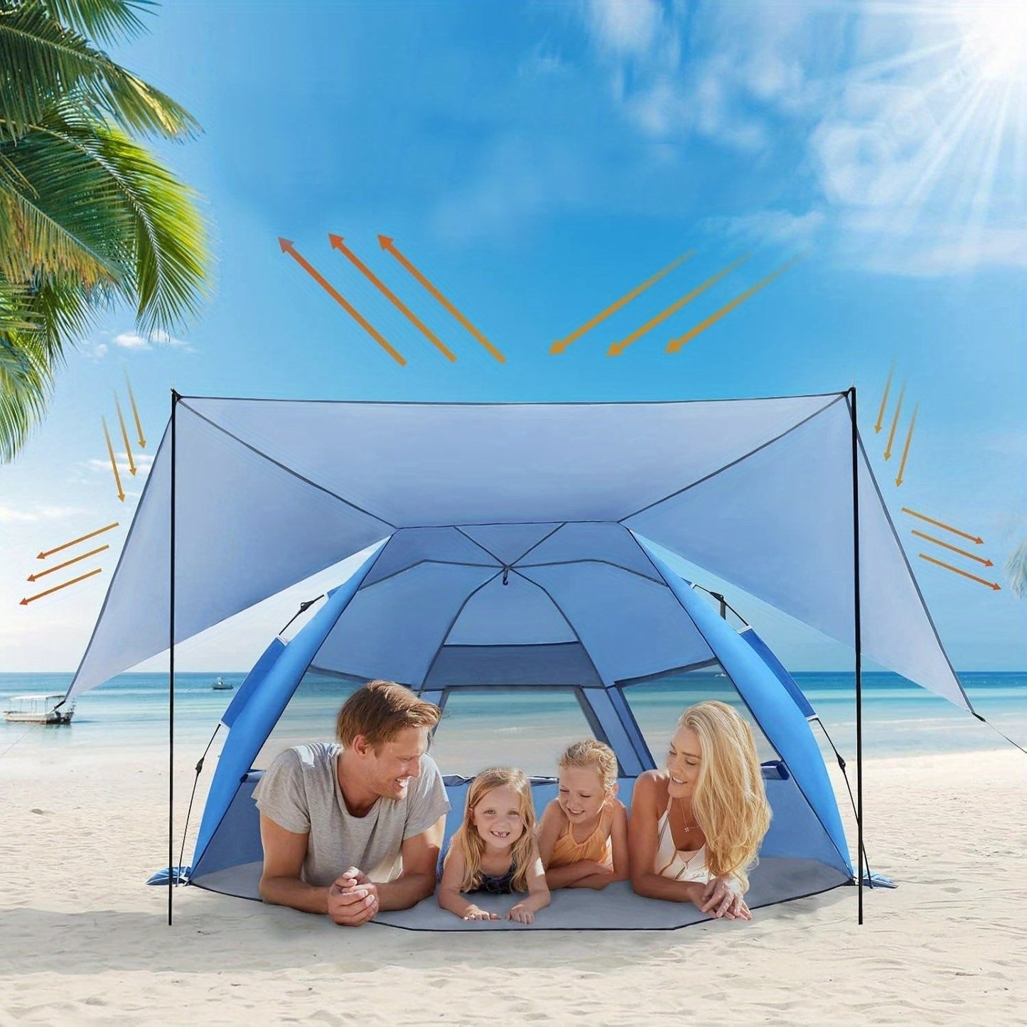 Smart Strandtält SkyShade – Lätt och Rymligt för 4-6 Personer