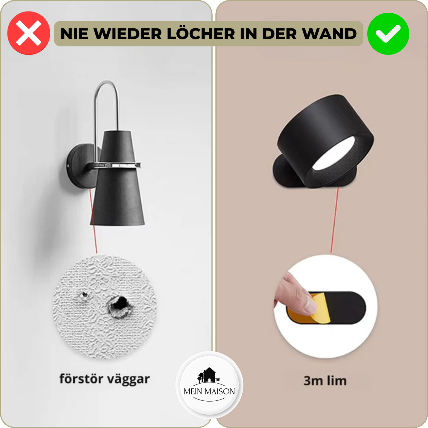 Elegant væglampe med trådløs fleksibilitet og egetræ