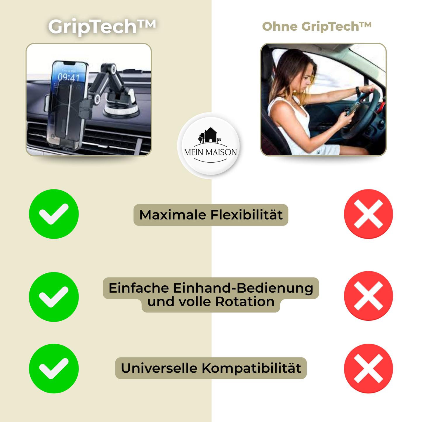 Säker bilhållare för smartphone med sugkopp | 360° rotation