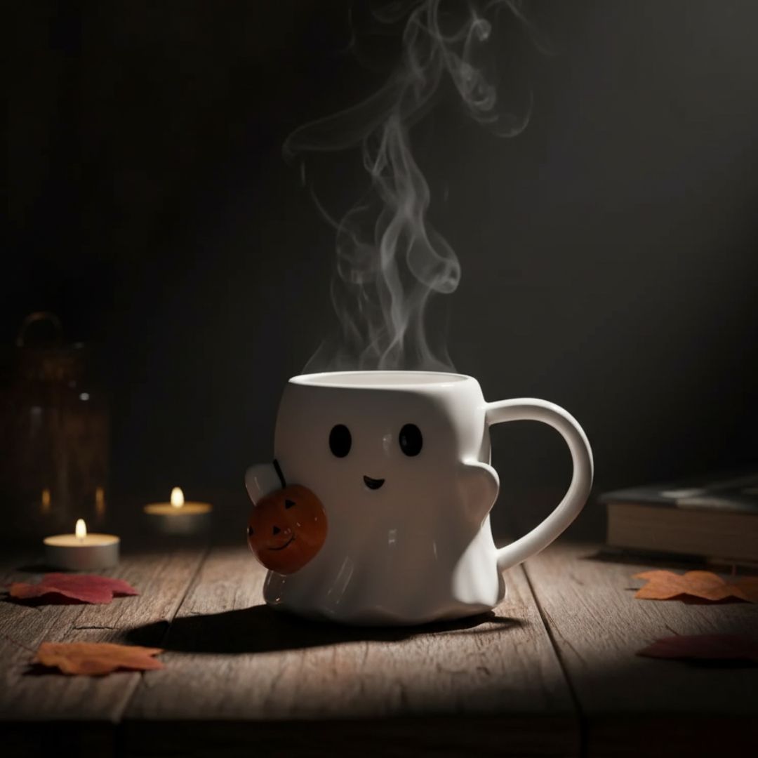Kopp och pumpa - söt spöke för Halloween