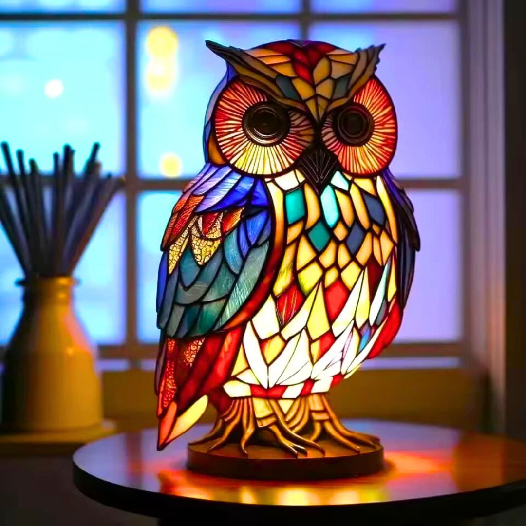 Unik Ugle Lampe – Håndlavet Dekorativ Natlampe i Varmt Lys