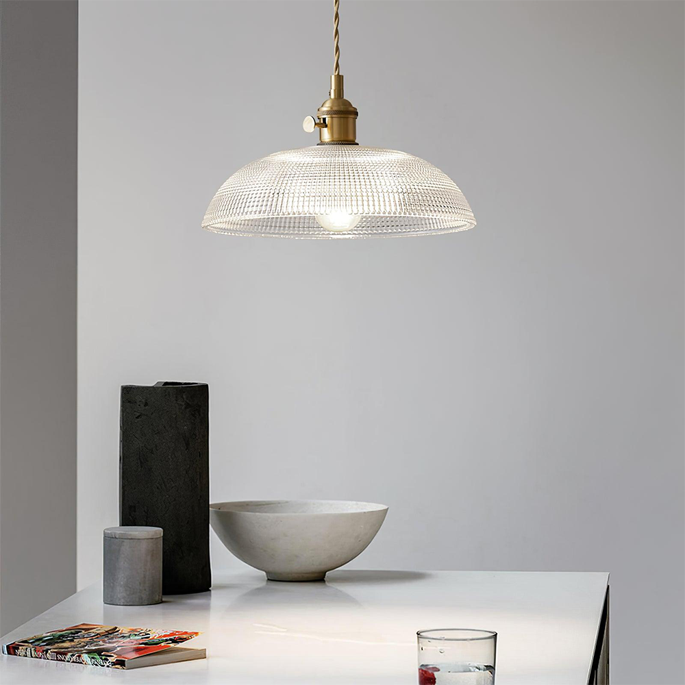Vintage Pendellampe i Rillet Glas med Justerbar Højde