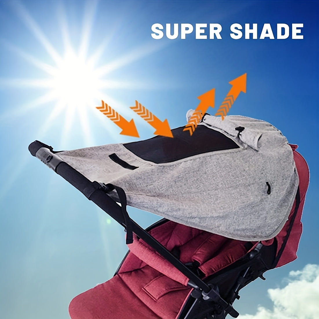 Hopfällbart parasoll till barnvagn – UV-skydd och flexibla remmar