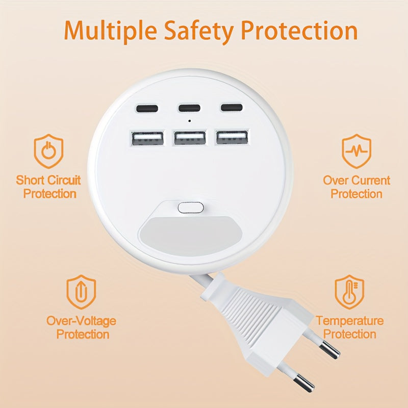 Smart grenuttag med USB-laddning – 3 USB-A och 3 USB-C-portar