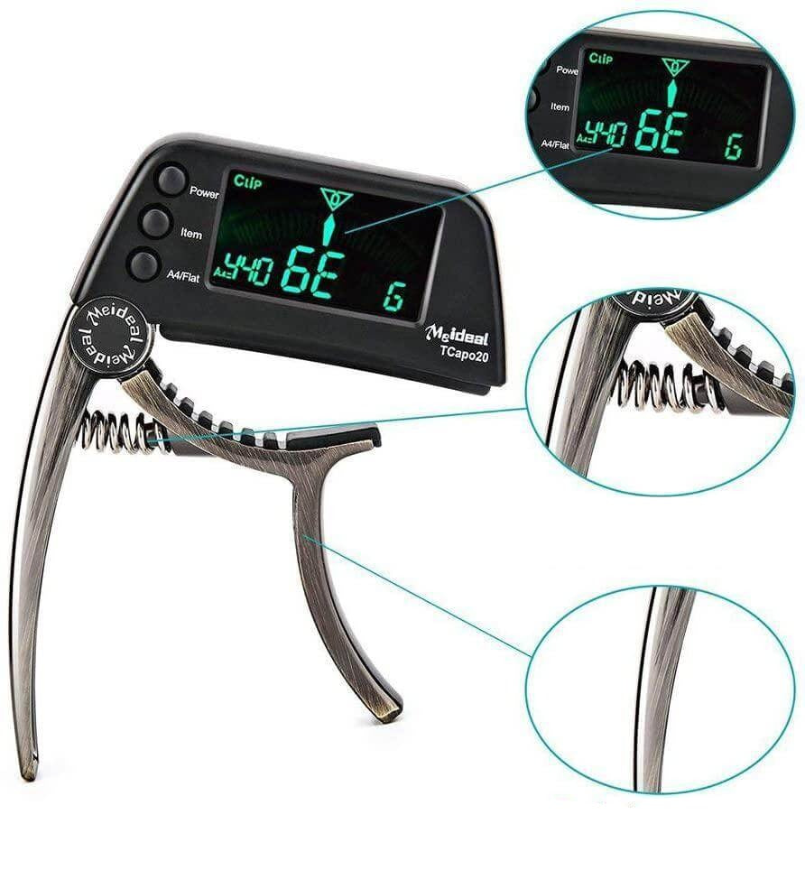 Professionelt 2-i-1 Capo og Tuner til Guitare