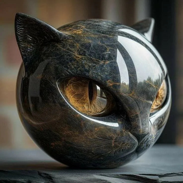 Svart Sten Kattskulptur - Mystisk Vaktkatt