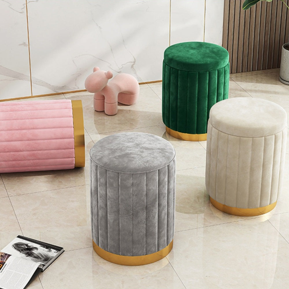 Elegant förvaringspuff med spegelfinish – Rund design