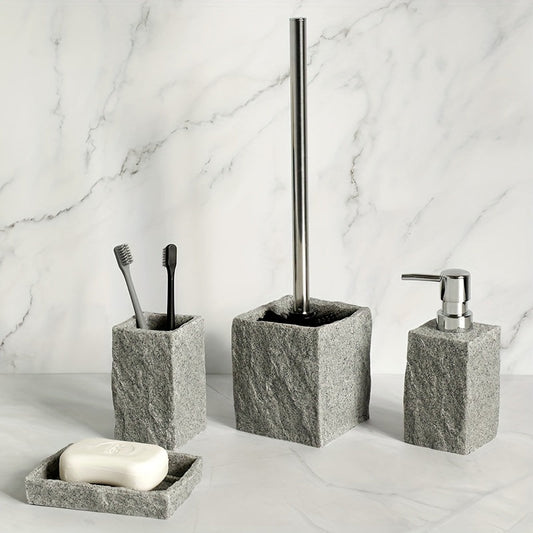 Elegant badrumsset i grå resin – 4 delar för lyx