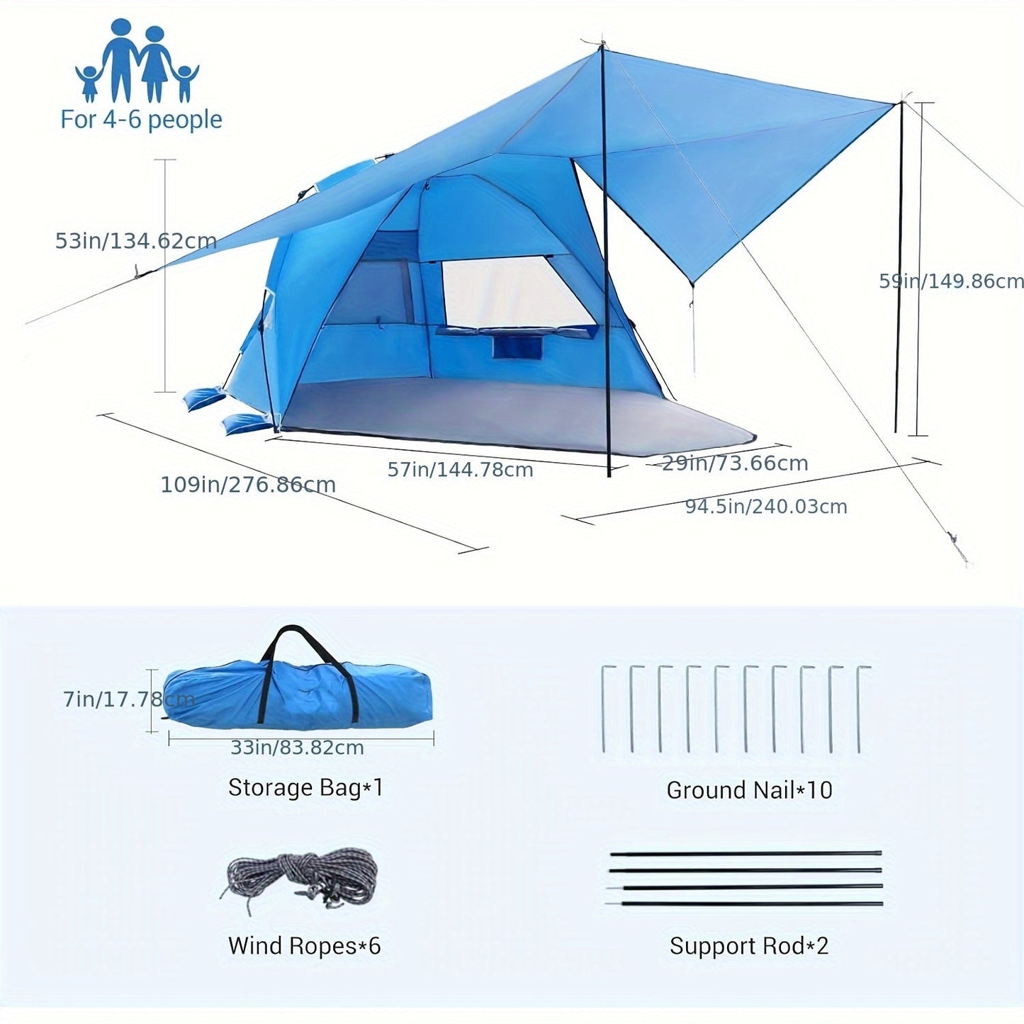 Smart Strandtält SkyShade – Lätt och Rymligt för 4-6 Personer