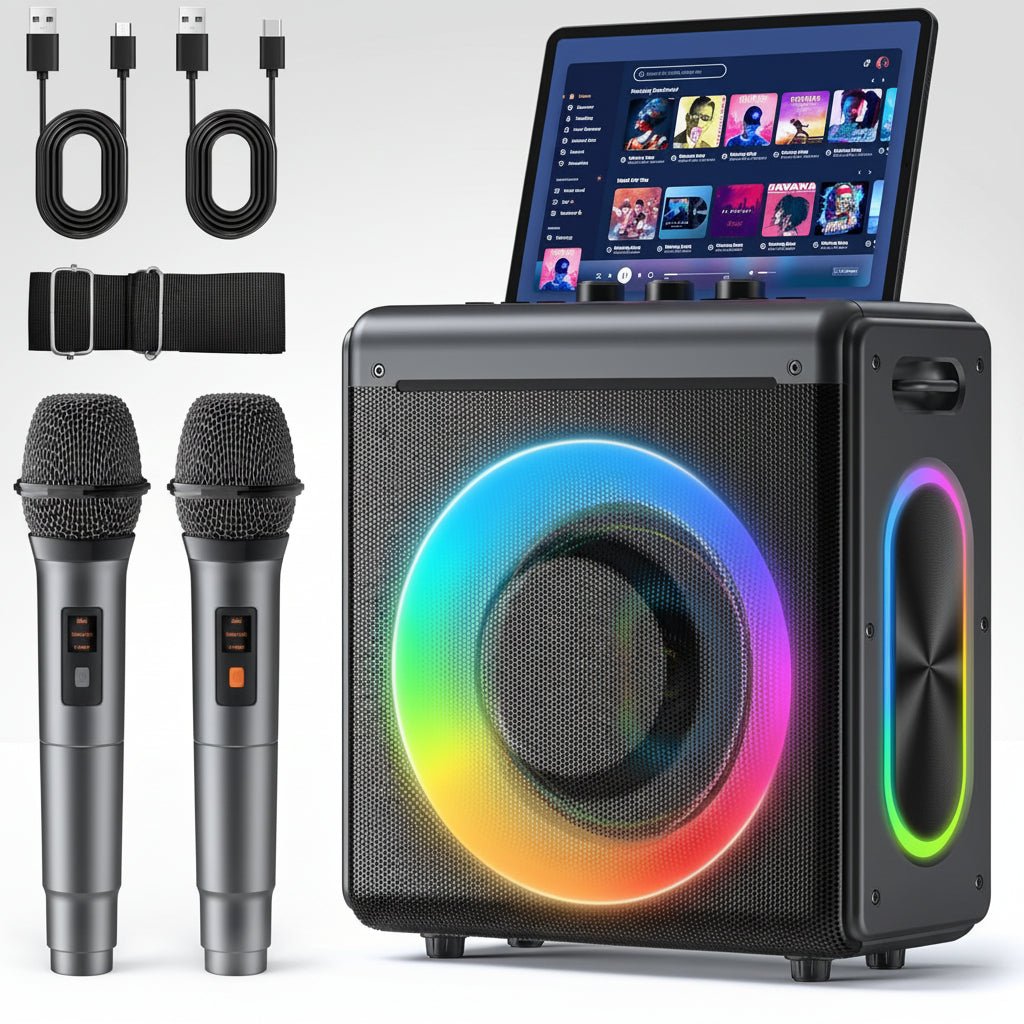 Trådlös Karaoke Högtalare med Mikrofoner och Lång Batteritid