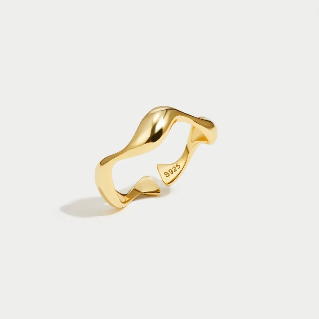 Minimalistisk Ring - Oceanisk Inspiration - 18K Guld og Sølv, Justerbar Størrelse - Perfekt til Enhver Begivenhed