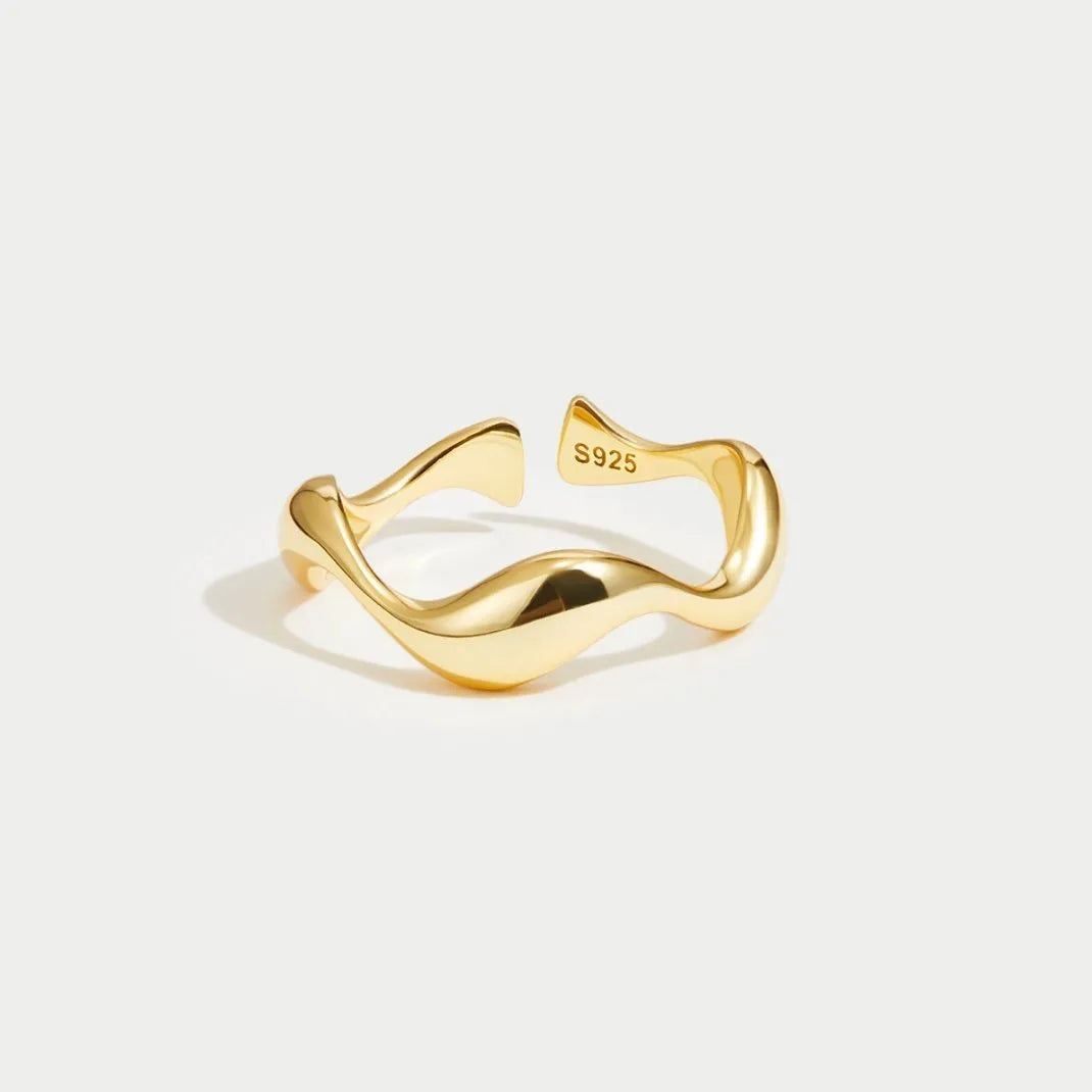 Minimalistisk Ring - Oceanisk Inspiration - 18K Guld og Sølv, Justerbar Størrelse - Perfekt til Enhver Begivenhed