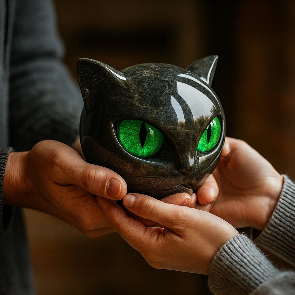 Svart Sten Kattskulptur - Mystisk Vaktkatt