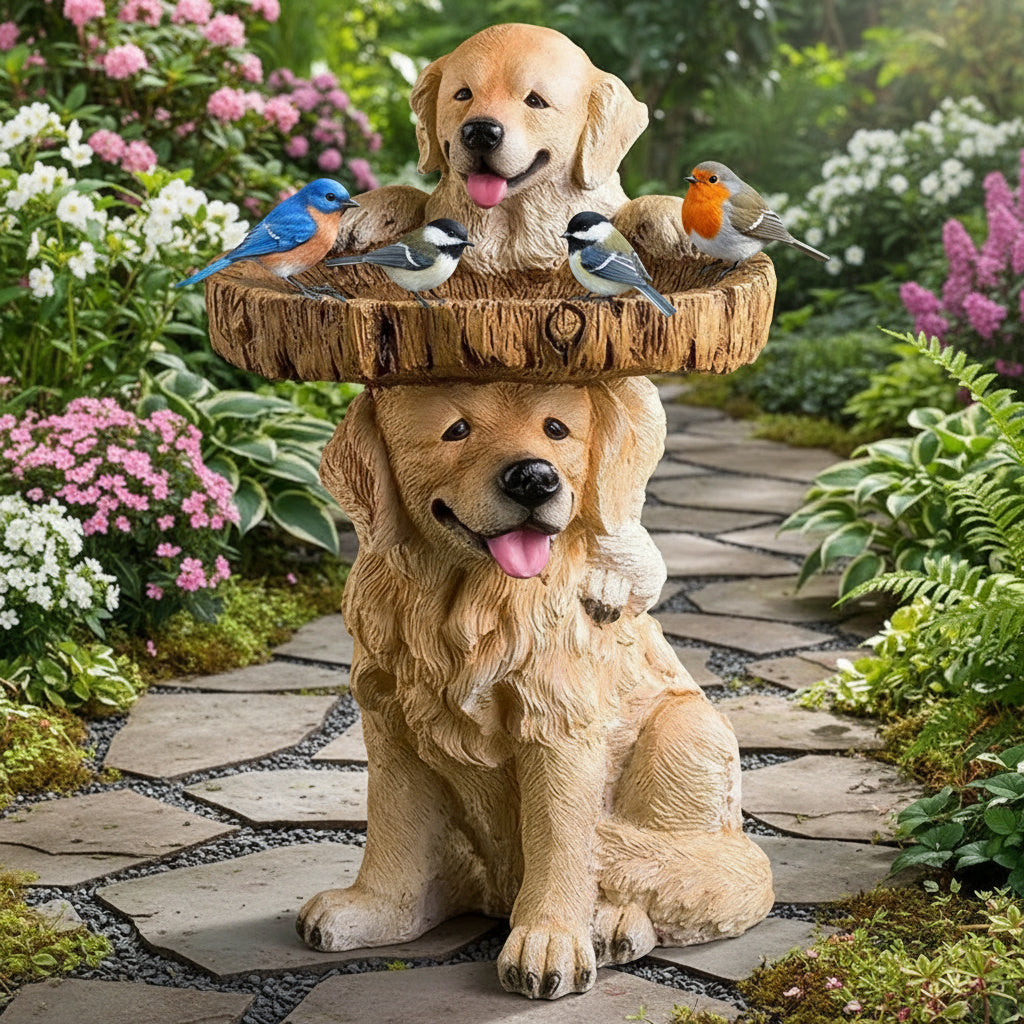 Guldfarvet Retriever Hvalp Havefigur til Fugl Badekar