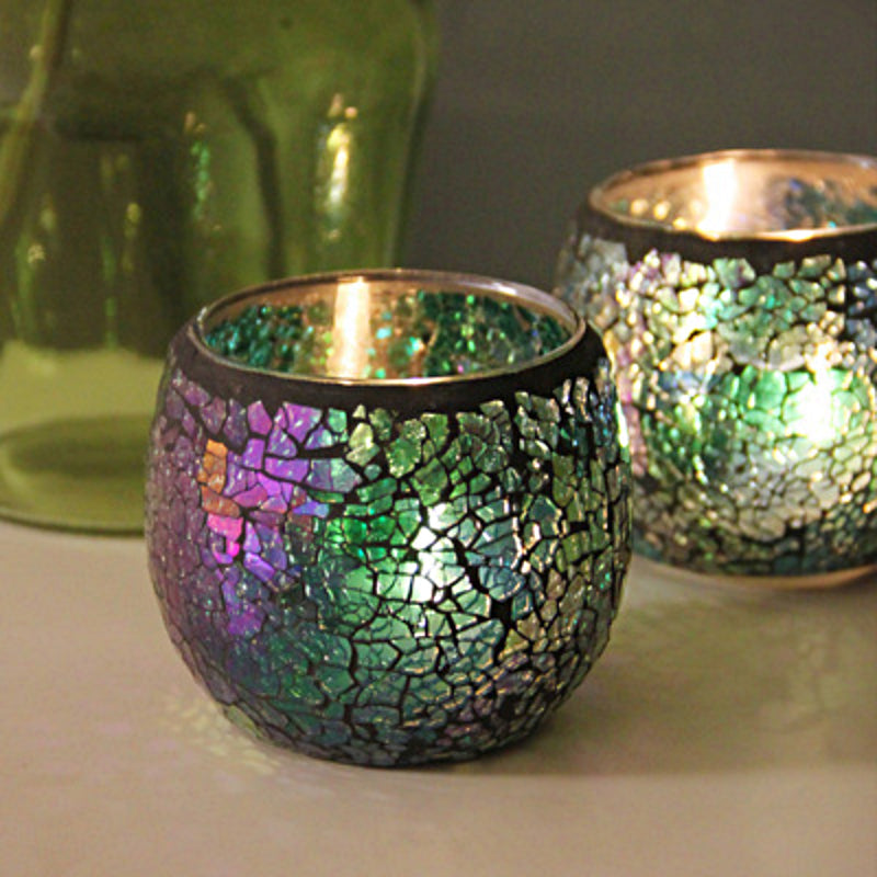 Europæisk Retro Glas Mosaik Lysestage