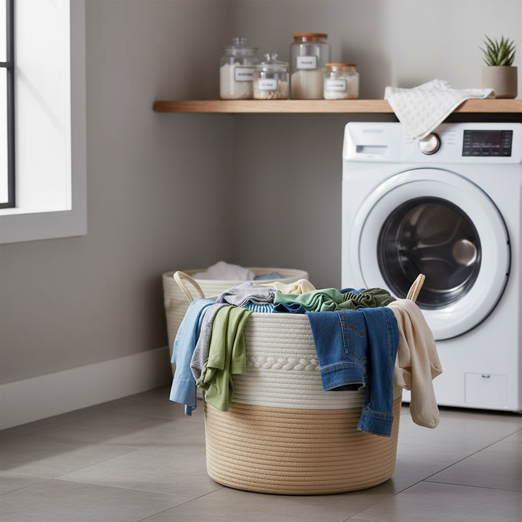 Moderne Opbevaringskurv i Beige & Hvid - Pladsbesparende Design