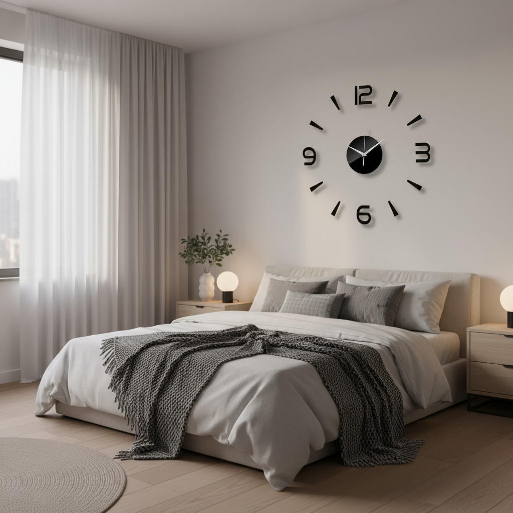 Stor Sort Vægur 60 cm - Moderne Minimalistisk Design
