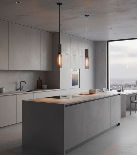 Industrielle LED Pendel Lampe i Beton & Jern