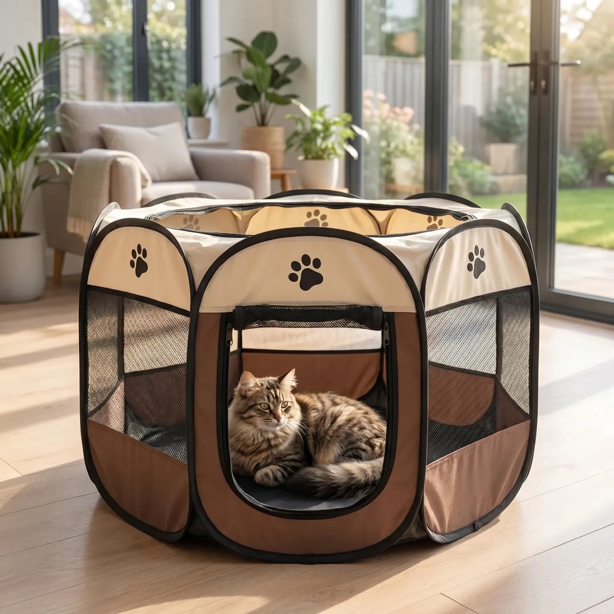 Faldbart kattebur i ottekantet design - Kattens fristed