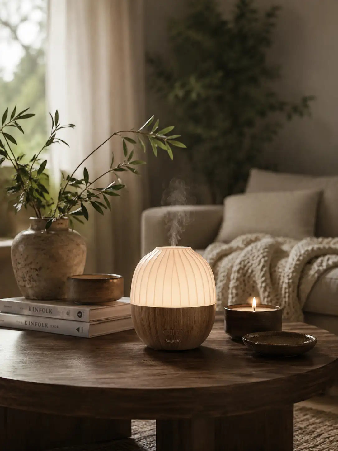 Aromadiffuser med ekollondesign | Ultraljud med LED-ljus och 300 ml vattentank