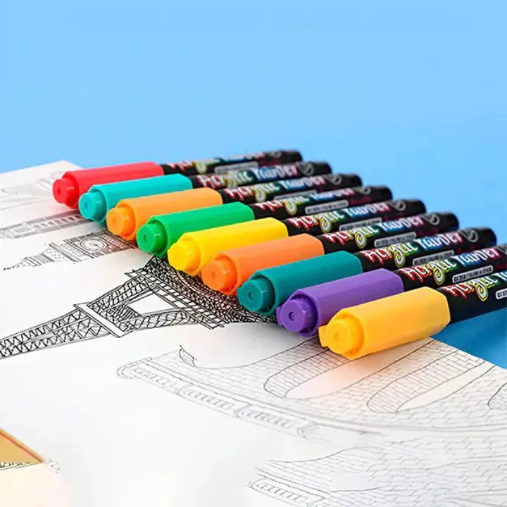 Acrylmarker Sæt (12 Farver) – Vandfast til Kunst og DIY