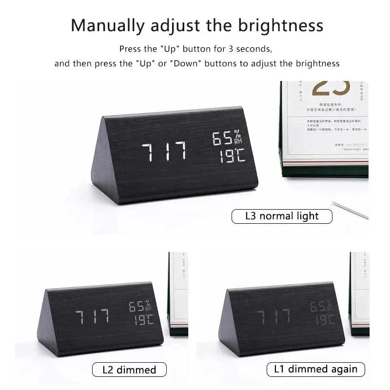 Elegant LED Vækkeur med Justerbar Lysstyrke og Temperaturvisning