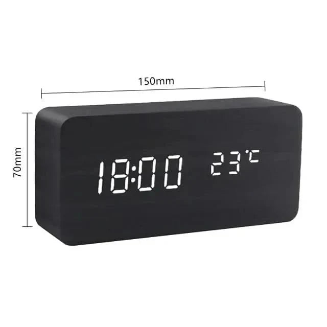 Elegant LED Vækkeur med Justerbar Lysstyrke og Temperaturvisning