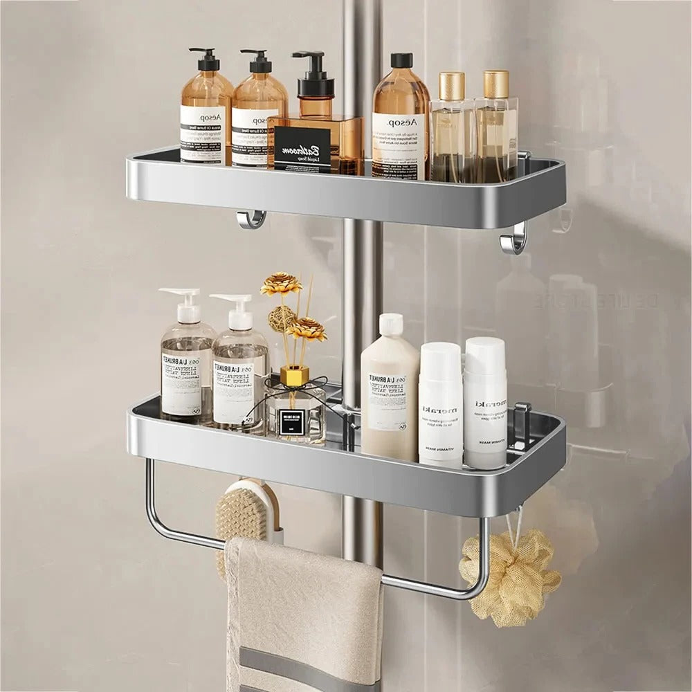 Elegant, rostfri duschhylla i aluminium utan borrning