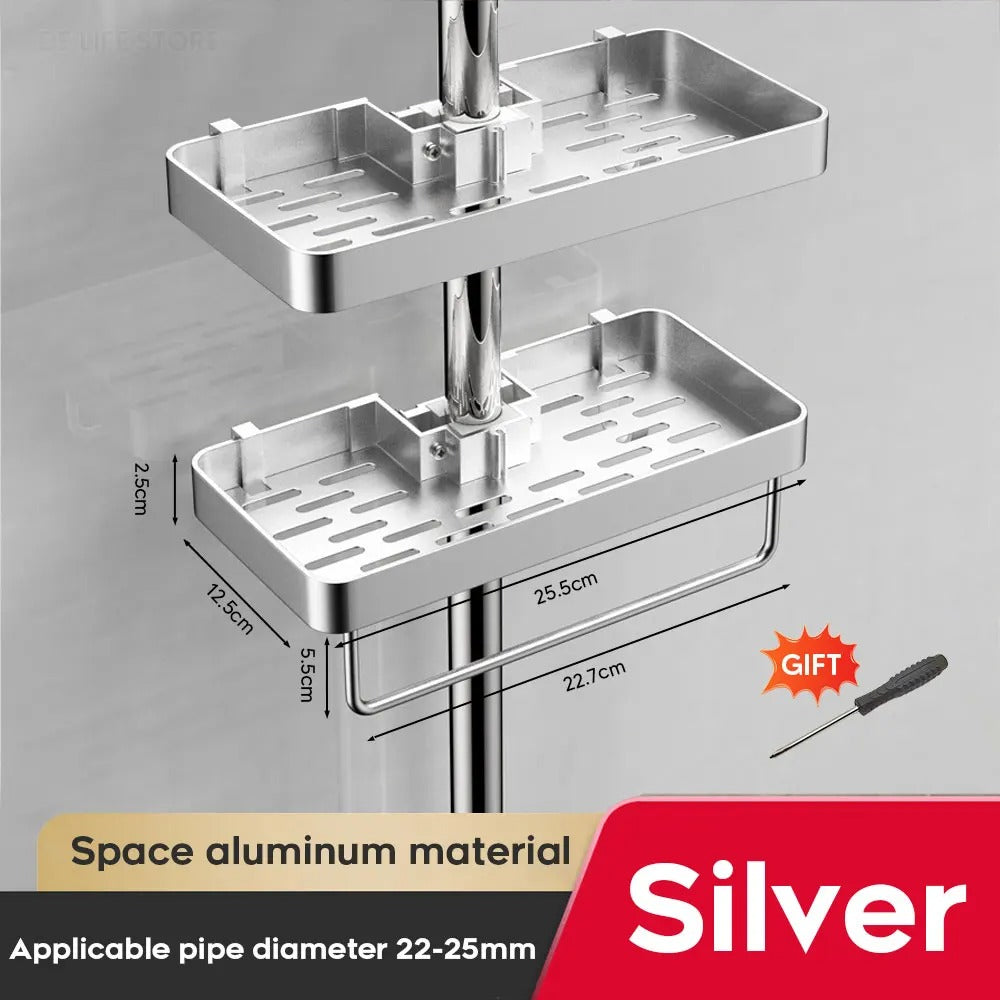 Elegant, rostfri duschhylla i aluminium utan borrning
