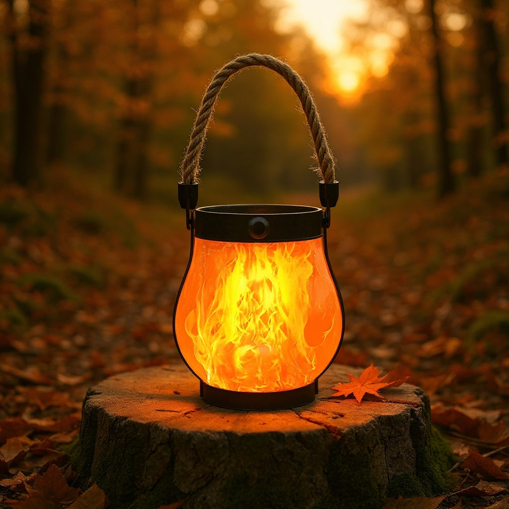 Sol- og USB-opladelig LED Lanterne med Flammeeffekt