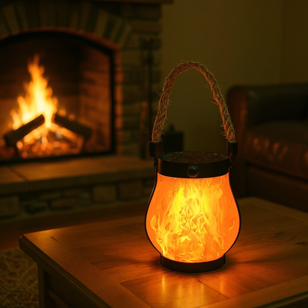 Sol- og USB-opladelig LED Lanterne med Flammeeffekt