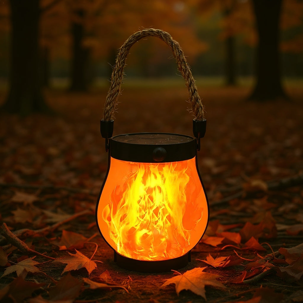 Sol- og USB-opladelig LED Lanterne med Flammeeffekt