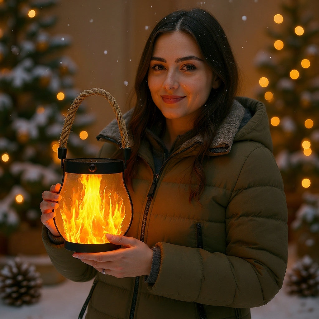Sol- og USB-opladelig LED Lanterne med Flammeeffekt