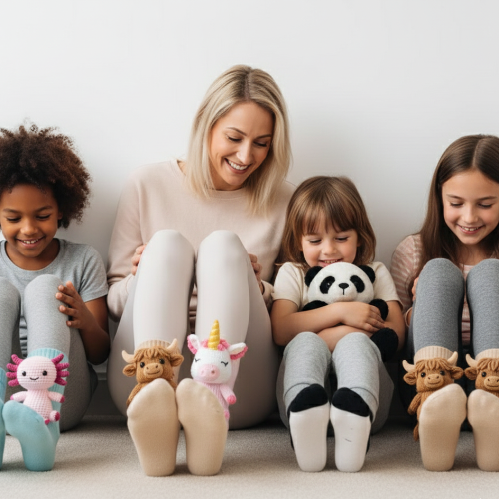 Djurinspirerade halkfria toffelsockor för vintermys