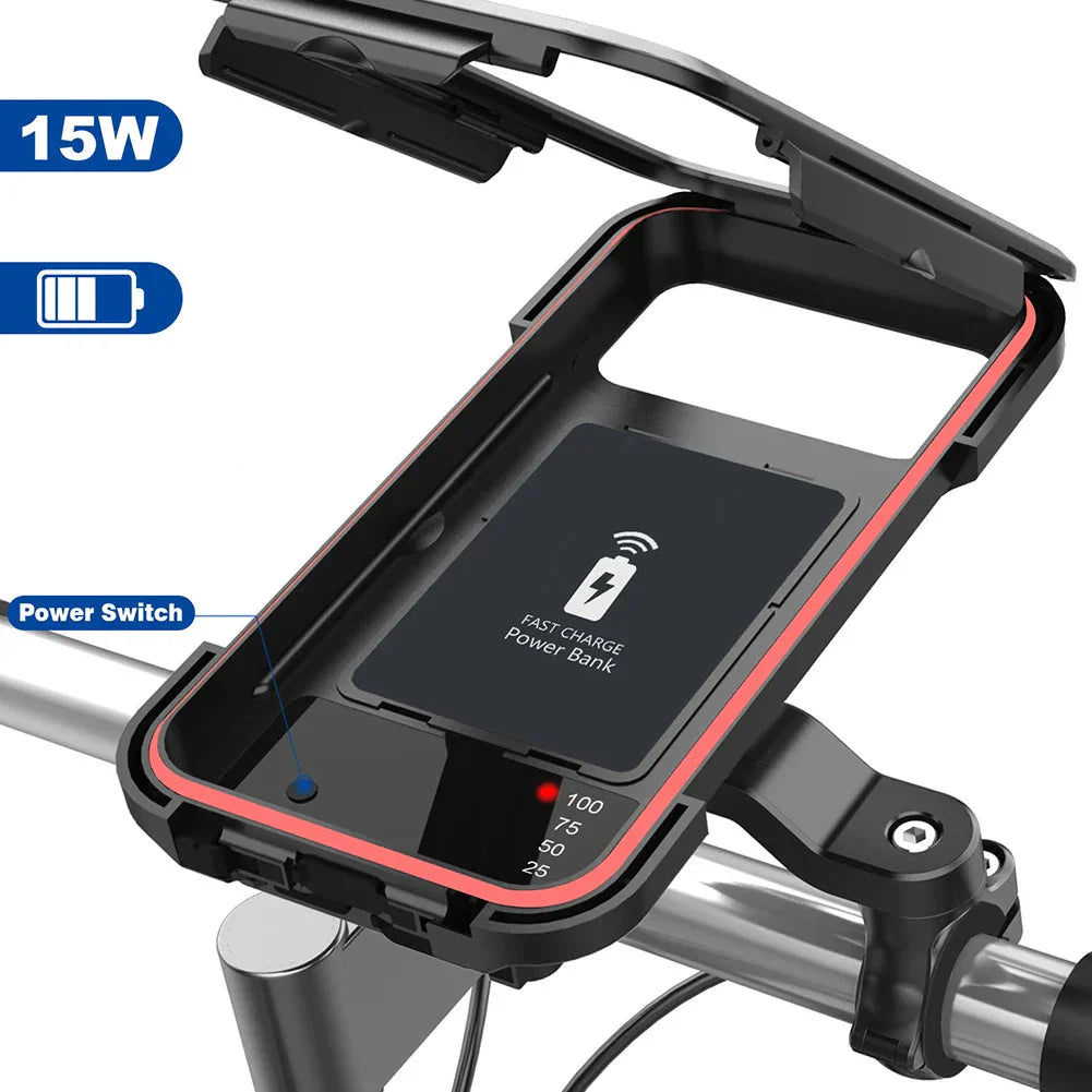 Vattentät cykeltelefonhållare med snabb 15W laddning