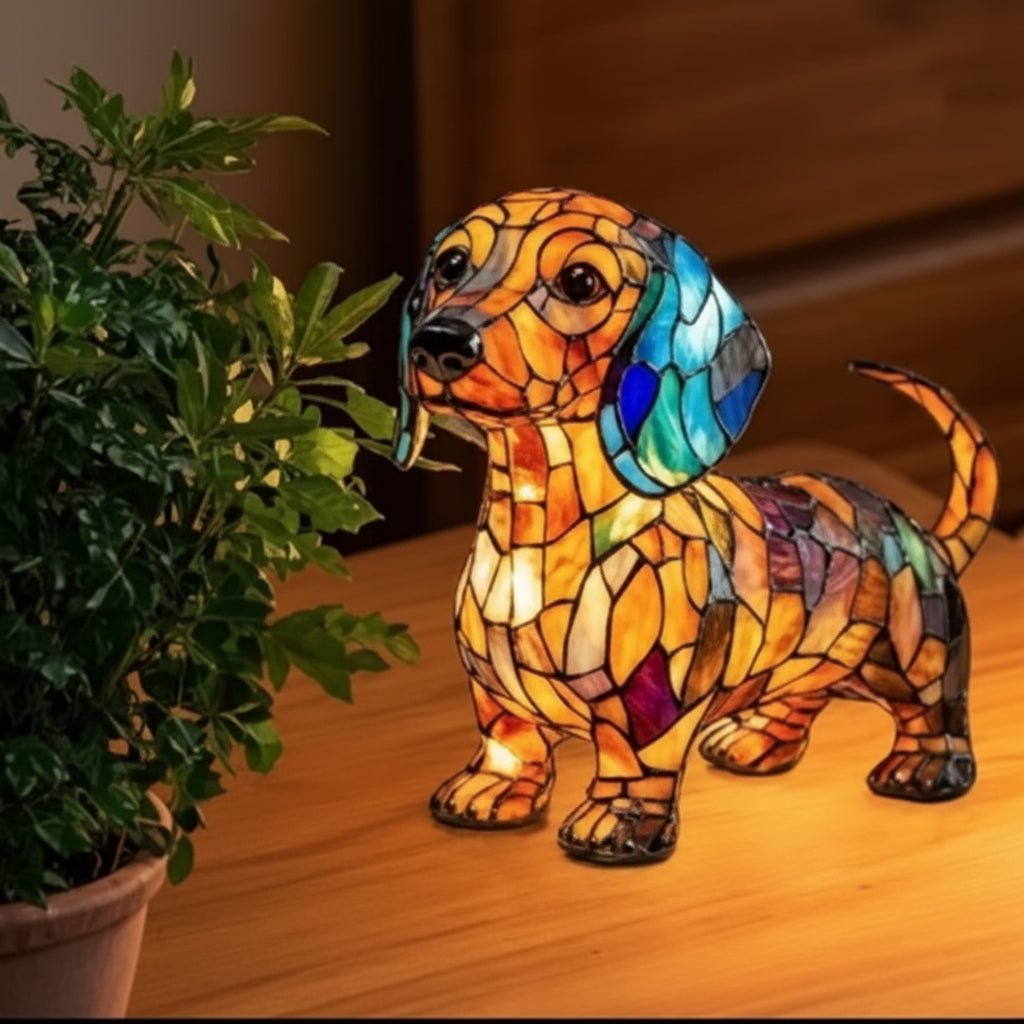 Handmålad hundlampa - Justerbar LED Nattlampa för Hundägare