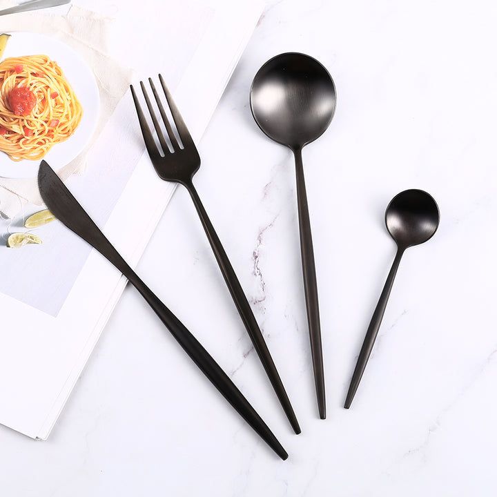 Elegant Sort Bestiksæt i Rustfrit Stål - Stilfuldt & Holdbart