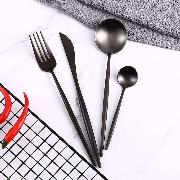 Elegant Sort Bestiksæt i Rustfrit Stål - Stilfuldt & Holdbart