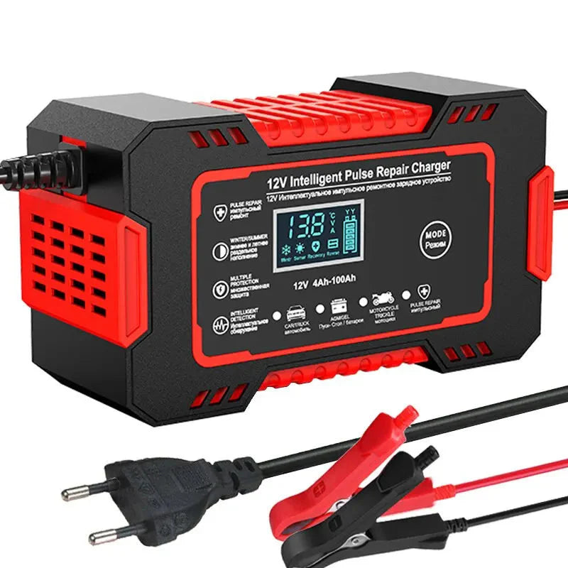 12V 6A Smart Billader til Bilbatteri | Pulsreparation, LCD-display & Hurtig opladning til AGM, Gel & Blysyre Batterier