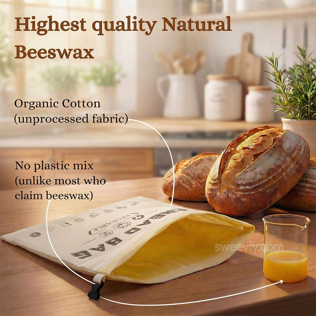 Brotbeutel aus Bio-Baumwolle – 100% Reines Bienenwachs, Wiederverwendbar