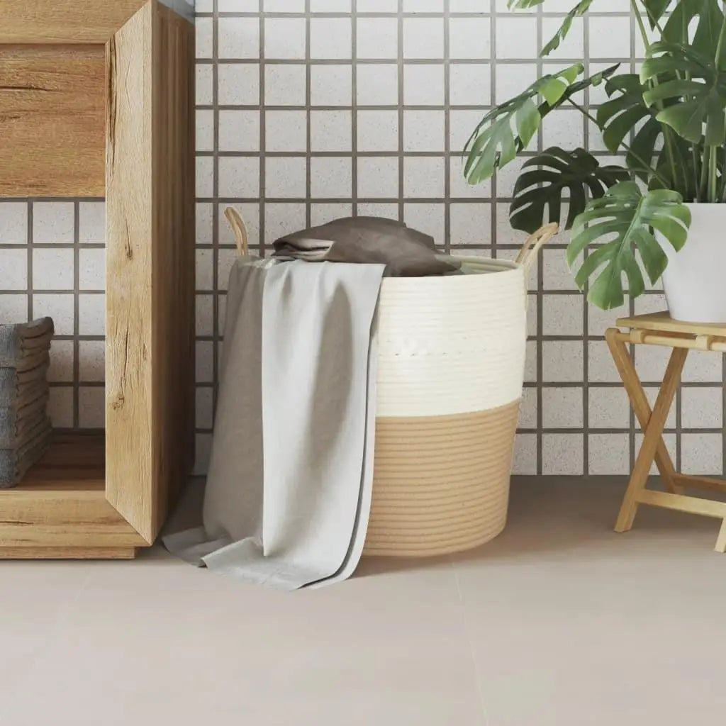 Moderne Opbevaringskurv i Beige & Hvid - Pladsbesparende Design