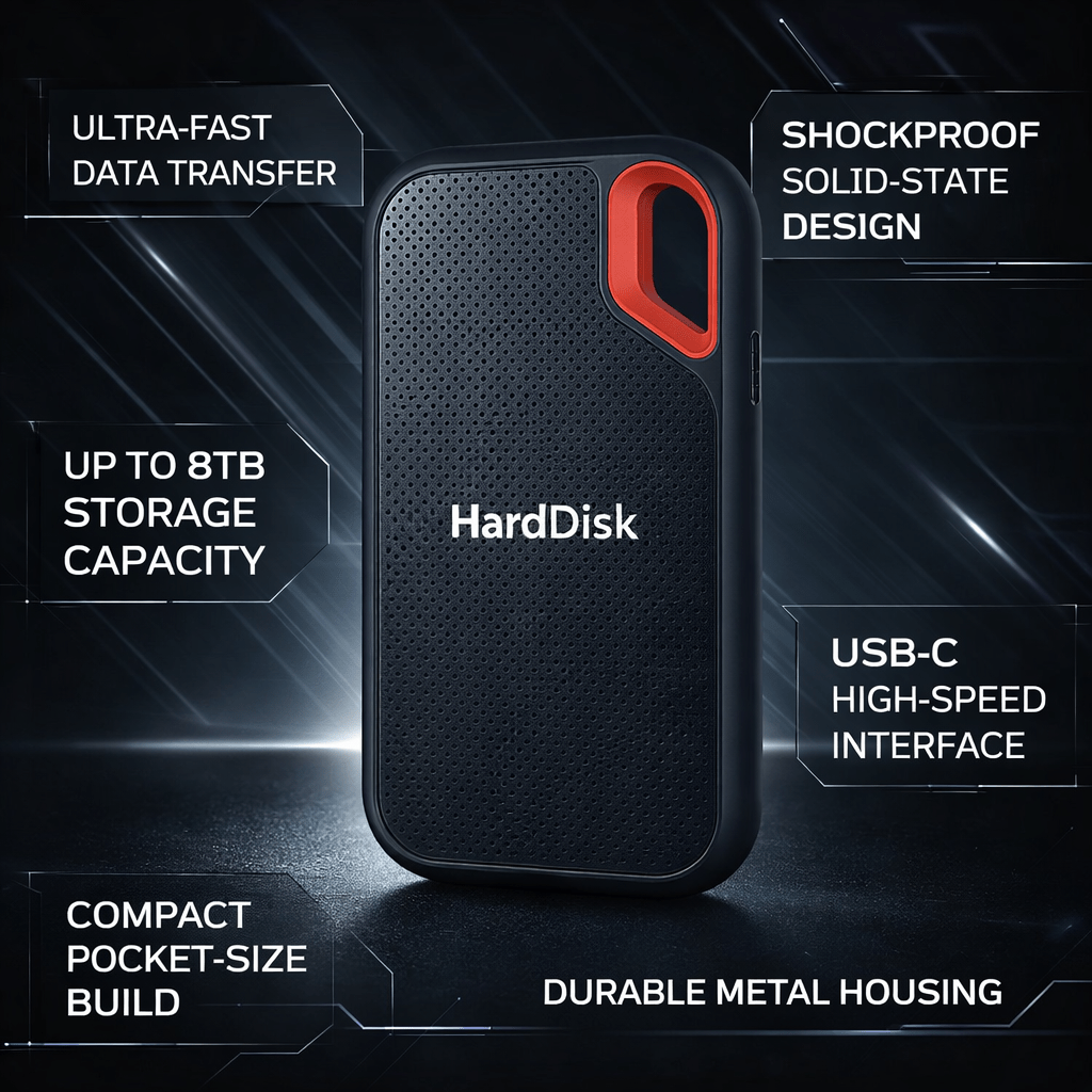 Bærbar SSD Ekstern Harddisk med Hurtig Filoverførsel