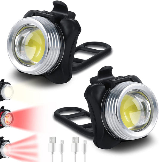 Genopladeligt cykellyssæt | 2 stk. COB-lygter med 400 lumen og USB-opladning